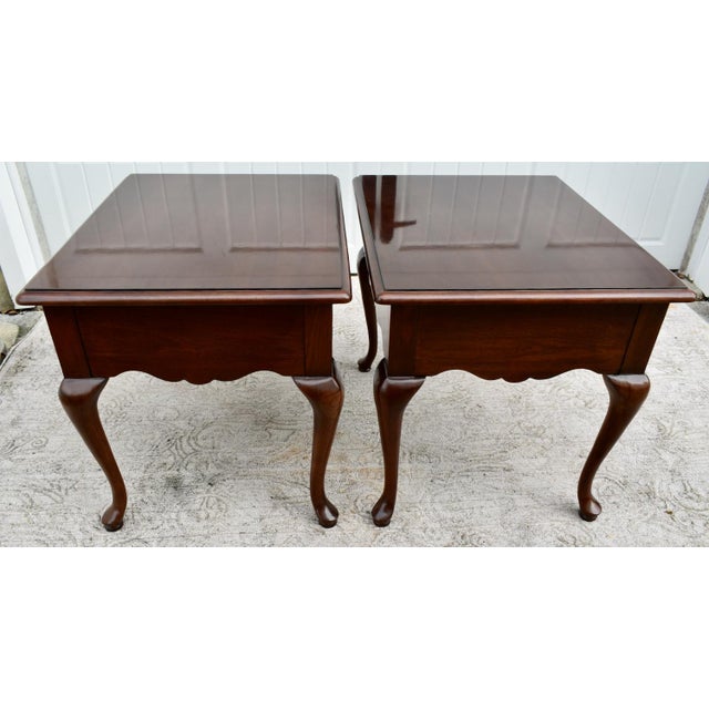 Vintage Pair of Thomasville Mahogany Queen Anne Style Tables W/Drawer For Sale - Image 11 of 13