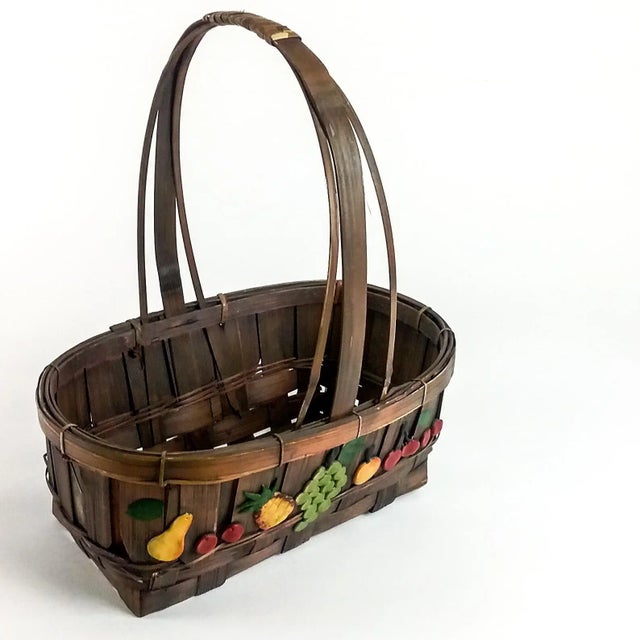 Vintage Oak Strapped Market Basket For Sale - Image 12 of 12