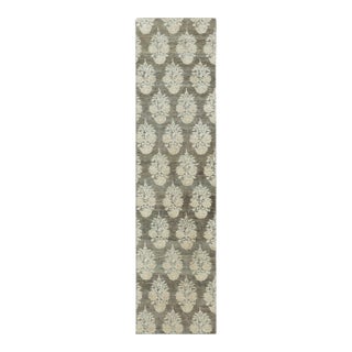 Contemporary Block Print Floral Natural Silk Runner by Rug & Kilim, India For Sale
