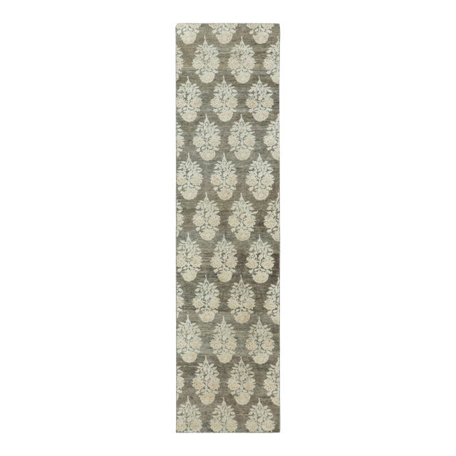 Contemporary Block Print Floral Natural Silk Runner by Rug & Kilim, India For Sale