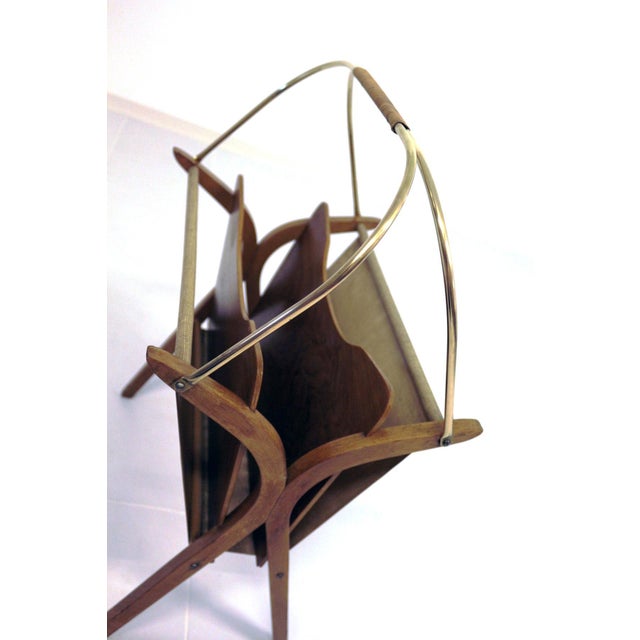Brown Vintage Bentwood & Brass Magazine Rack For Sale - Image 8 of 18
