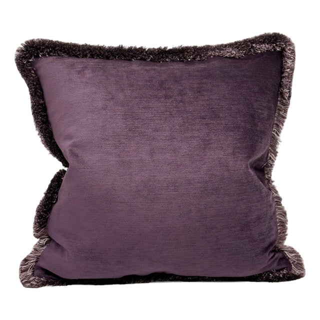 Plum Velvet Throw Pillow Cover With Fringe Detail For Sale