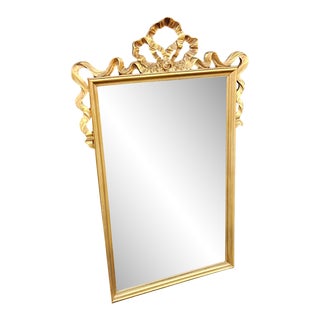 Vintage Carolina Mirror Corp Ribbon Crested Beveled Hanging Wall Mirror C1990s For Sale