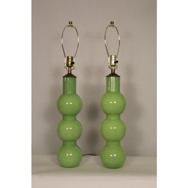 Green Mid 20th Century Mezza Murano Style Sculptural Lamps - a Pair For Sale - Image 8 of 12