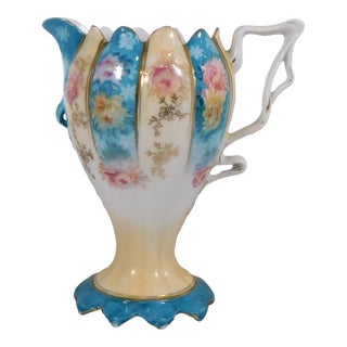 1940s Footed Aqua and Cream Floral Creamer For Sale