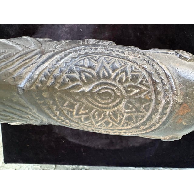 Ebony Vintage Cast Metal Horse Sculpture With Ornate Saddle Detailing For Sale - Image 8 of 8