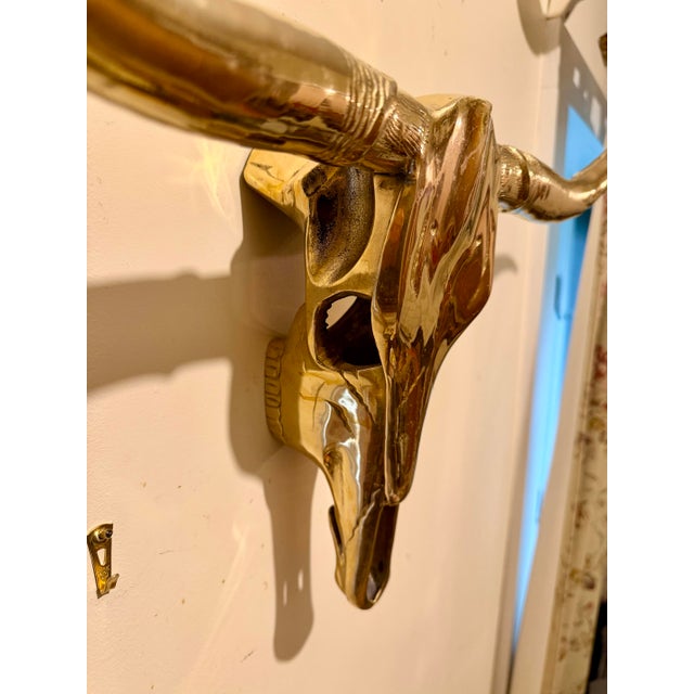 1960s Brass Longhorn Skull Wall Sculpture, Hollywood Regency Style, 1960s For Sale - Image 5 of 11