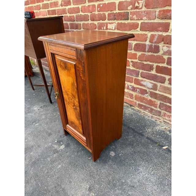 Early 20th Century Antique Victorian Style Walnut Burled Wood Narrow Bedside Cabinet For Sale - Image 5 of 14