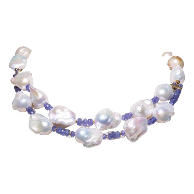 1990s Baroque Pearl and Tanzanite Necklace by Deborah Lockhart Phillips For Sale