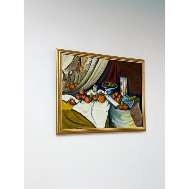 This wonderful vintage original acrylic on canvas fruit still life by Leonello dated 1965 is a richly composed and...