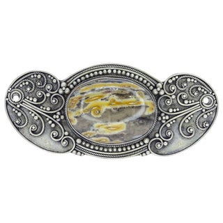 Art Nouveau Brooch in Sterling Silver and Agate Stone For Sale