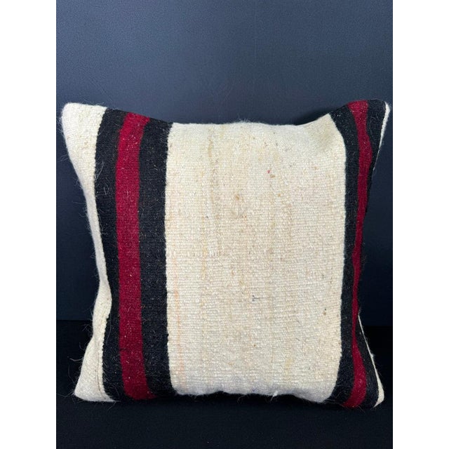 Turkish Hemp Pillow Cushion Natural Beige Black Cushion Cover 20x20 For Sale - Image 4 of 4