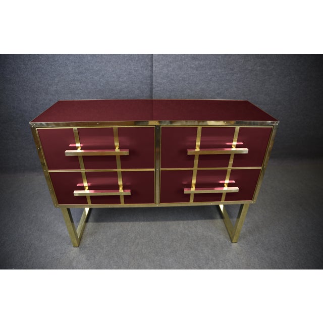 Contemporary Chest of Drawers with Red Murano Glass and Brass Trim from Justfurnituress For Sale - Image 3 of 11