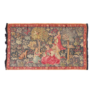 Antique French Tapestry in Gray Background and Vibrant Colors