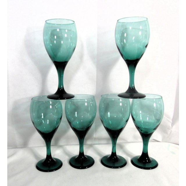 Art Deco Vintage Libbey Glass Set of 6 Juniper Green Stemmed Glasses For Sale - Image 3 of 11