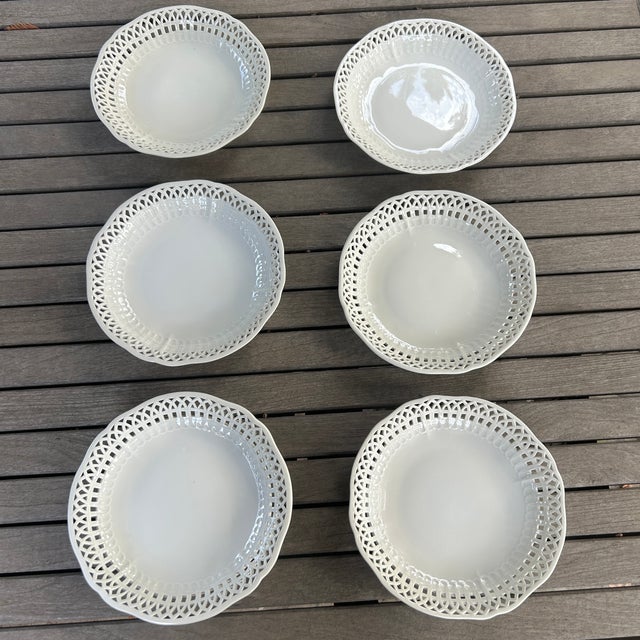 Antique KPM Reticulated Pierced Porcelain Basketweave Pastry Bowls - Set of 6 For Sale - Image 9 of 11