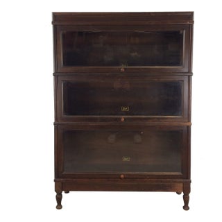 Antique Dark Oak Three Stack Barrister Bookcase With Tapered Legs For Sale