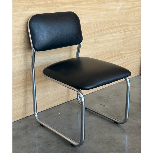 Set of Six Cantilever Chars in Leather and Steel, 1970s For Sale - Image 11 of 18
