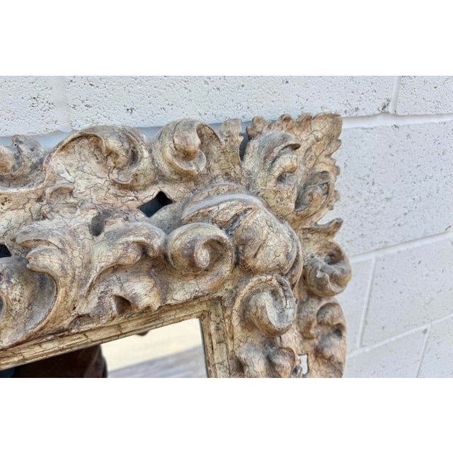 Antique Italian Baroque Style Hand-Carved Wood Wall Mirror With Acanthus Scrolls For Sale - Image 10 of 18
