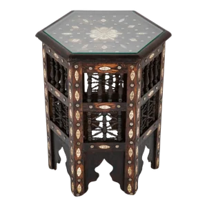 1950s Moroccan Inlaid Hexagonal Side Table with Brass Nailheads