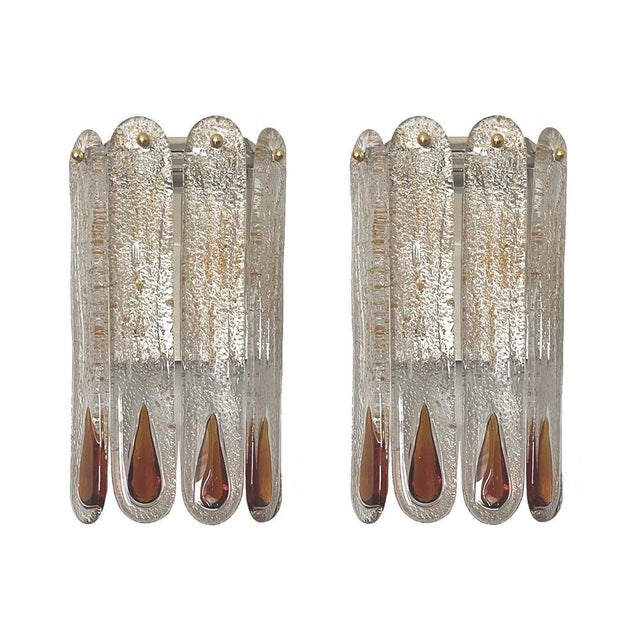 Italian Amber Murano Glass Wall Sconces from Mazzega, 1970s, Set of 2 For Sale - Image 12 of 12