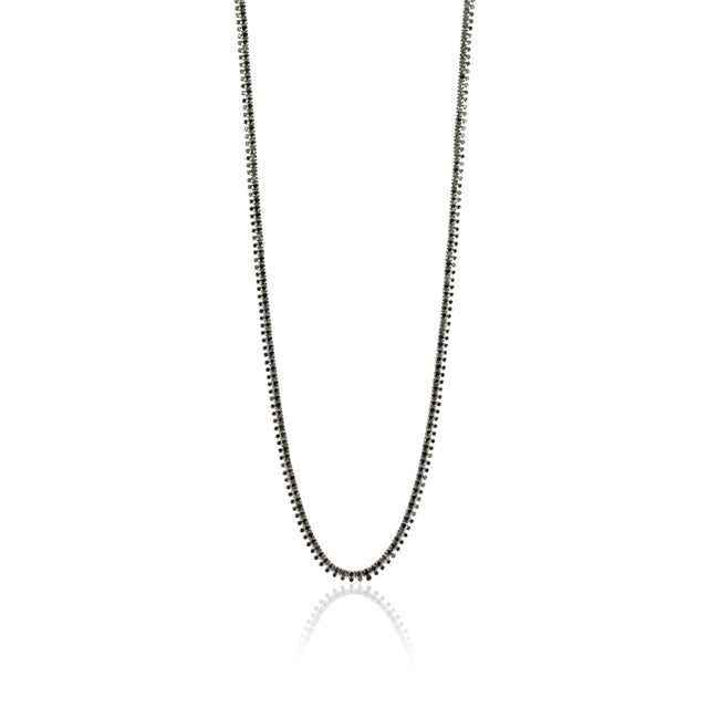 Metal 7.5 Carat Round Cut Black Diamond Riviera Tennis Necklace in 18k White Gold For Sale - Image 7 of 18