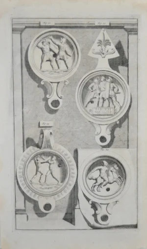 19th Century Fine Art Engraving Roman Oil Lamps