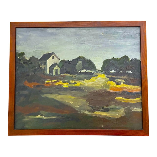 Mid 20th Century Vintage Mid-Century Expressionist Landscape Painting Signed G. Bronson, Framed For Sale