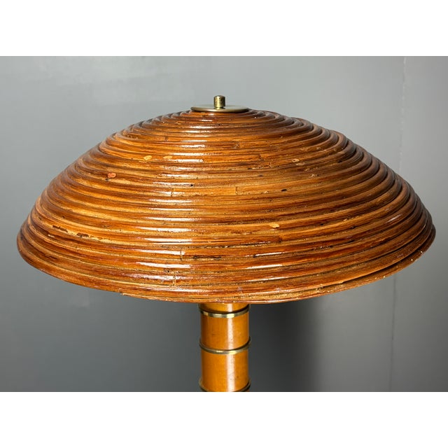 Mid-Century Italian Pencil Reed Rattan Bamboo and Brass Table Lamp, 1960s For Sale - Image 11 of 18