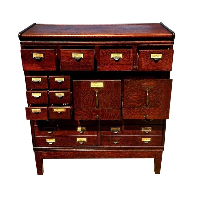 Brown Early 20th Century Antique Arts & Crafts Tiger Oak Stacking File Cabinet - Index & Document Drawers For Sale - Image 8 of 12
