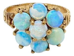 Victorian Opal 10k Yellow Gold Floral Ring - Size 6.5