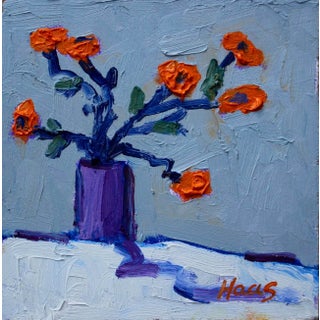 Still Life With Orange Flowers in Purple Vase Oil Painting For Sale