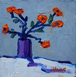 Still Life With Orange Flowers in Purple Vase Oil Painting