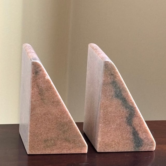 Late 20th Century Mid-Century Modern Style Pink Marble Wedge Bookends — A Pair For Sale - Image 5 of 18