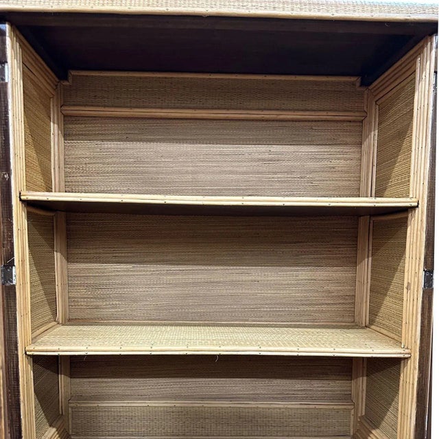1930s Restored Art Deco Stick Rattan & Grass Mat China Cabinet/Etagere For Sale - Image 11 of 11