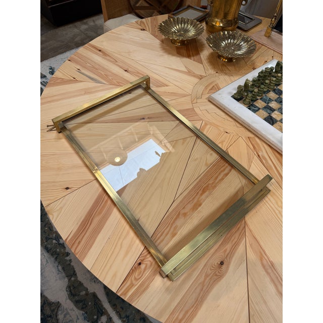 1970s Mid-Century Modern Brass and Glass Serving Tray For Sale - Image 5 of 6