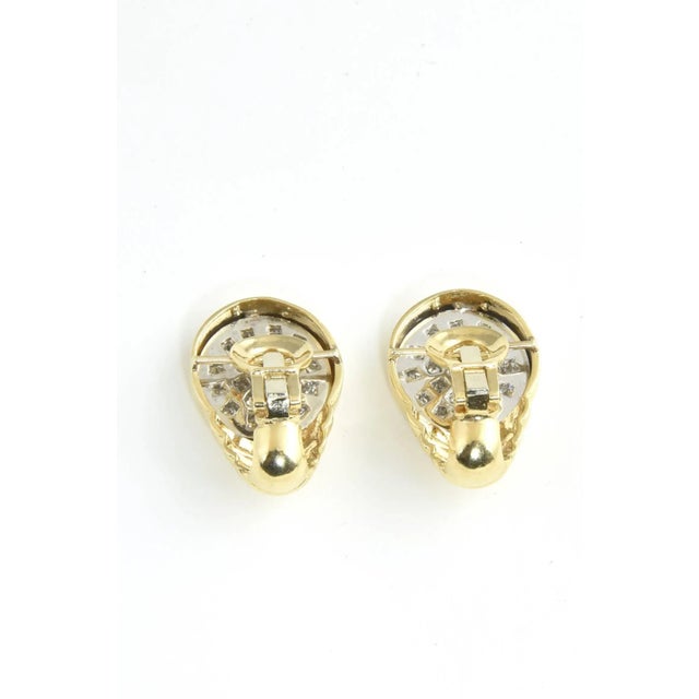Modern 1970s Pave Diamond Ribbed Gold Clip Earrings - 2 Pieces For Sale - Image 3 of 7