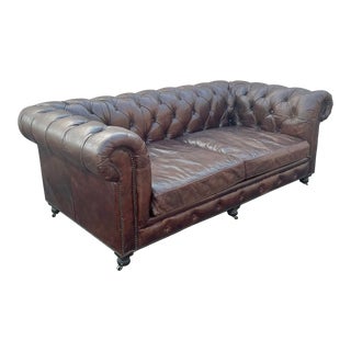 Restoration Hardware Leather Kensington Chesterfield Sofa For Sale