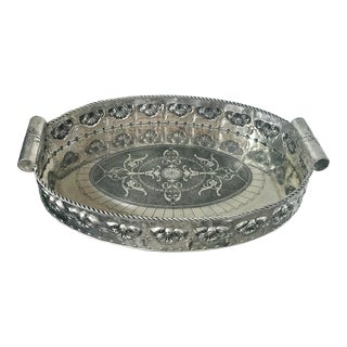 Oversized English Silver Plated High Bordered Gallery Barware Tray For Sale