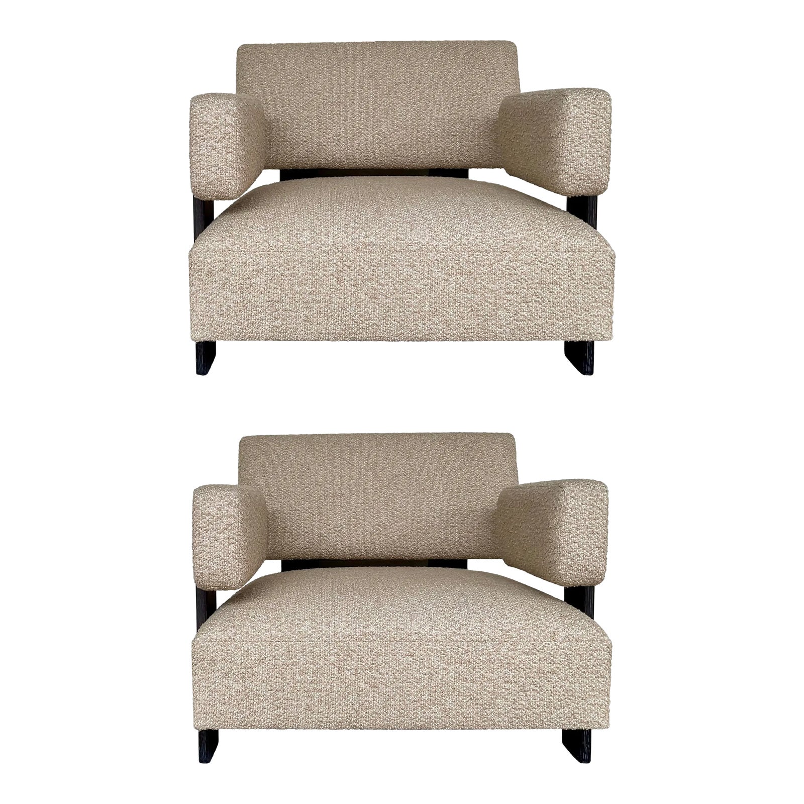 Revelation Modern Tan Boucle Levitation Club Chairs Pair | Chairish