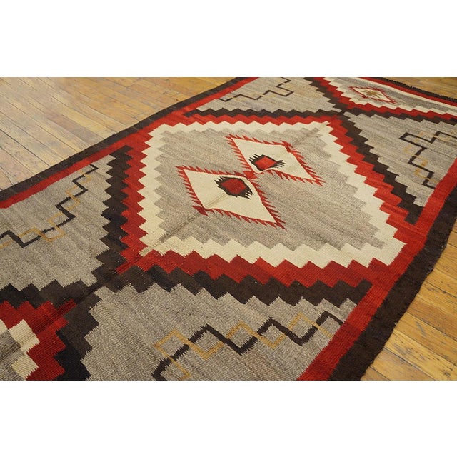 1930s Gray Medallion Tribal Antique American Navajo Rug 3'10" X 7'4" Flatweave Wool Carpet For Sale - Image 4 of 6