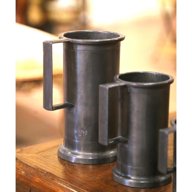 Late 20th Century French Graduated Pewter Measures With Handles, Set of 7 For Sale - Image 4 of 11