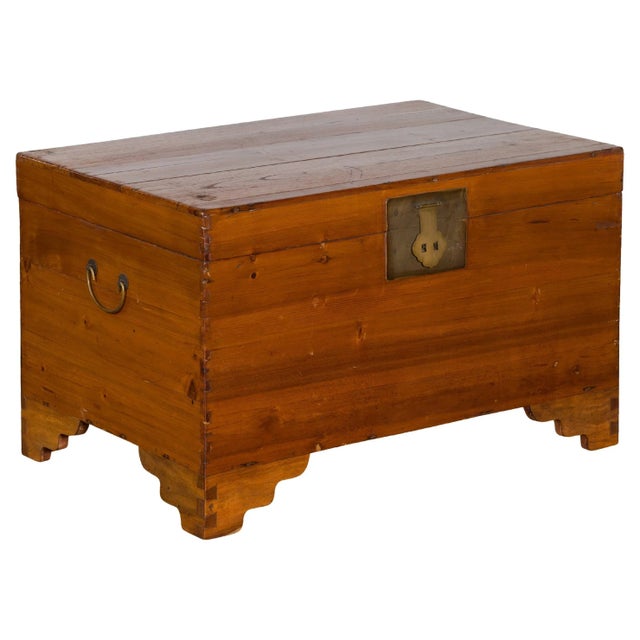 Early 20th Century Chinese Late Qing Dynasty Pine Chest with Brass Hardware and Bracket Feet For Sale - Image 13 of 13