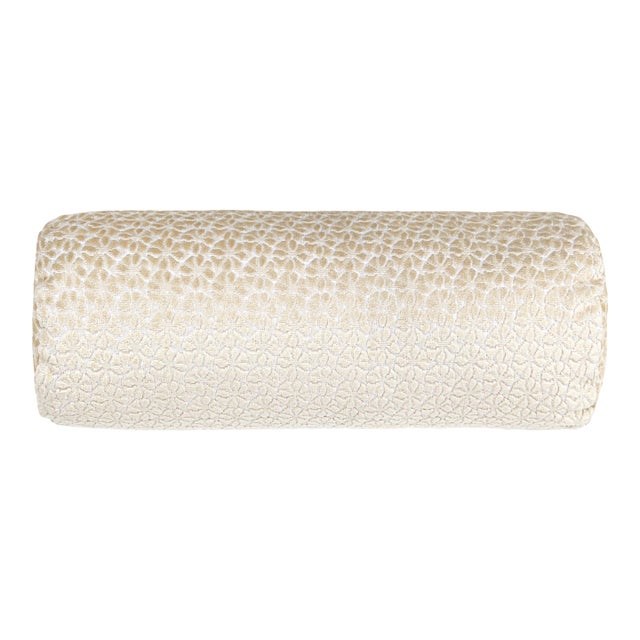The House Of Scalamandré Petal Velvet Bolster Pillow In Ivory For Sale