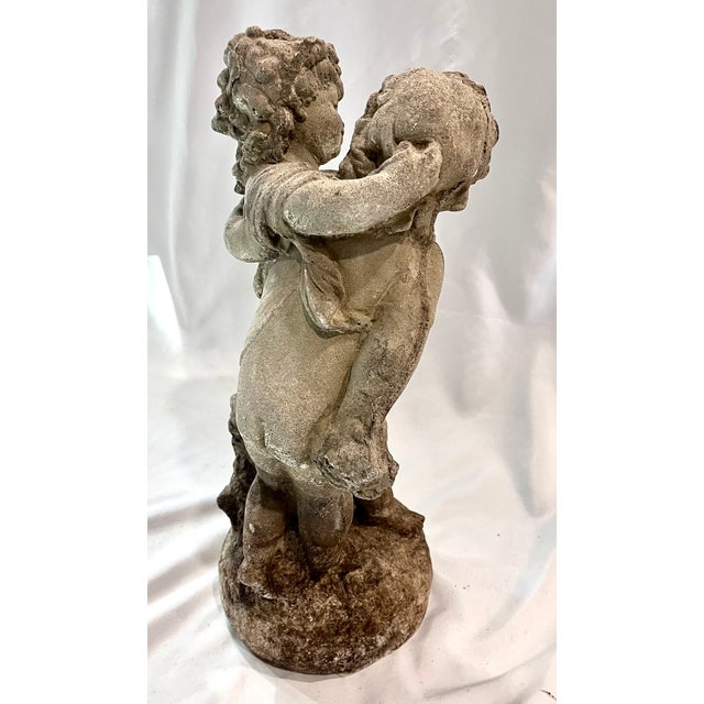 Vintage Mid-Century Neoclassical Weathered Concrete 18" Cherub Fountain Sculpture For Sale - Image 11 of 16