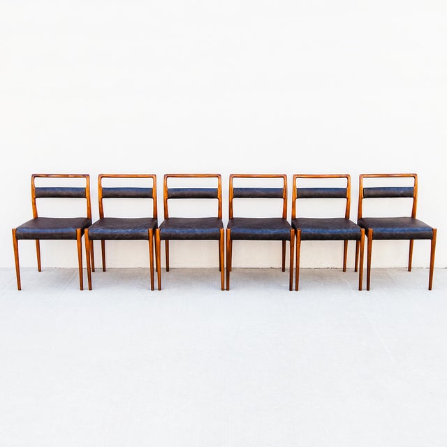 A rare and beautifully restored set of Kai Kristiansen Model OD-69 dining chairs, made in Denmark by Oddense...