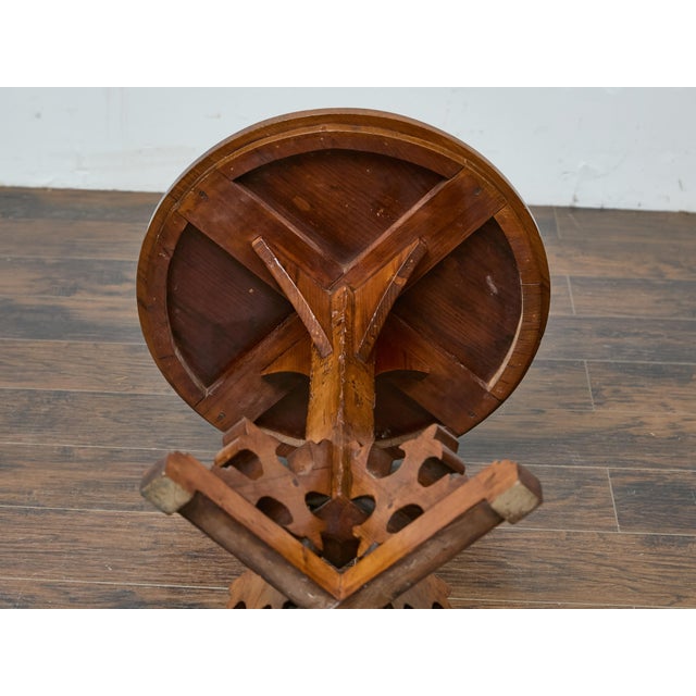 Gothic Revival English Pine Quadripod Table with Scrollwork Base, 19th Century For Sale - Image 10 of 12