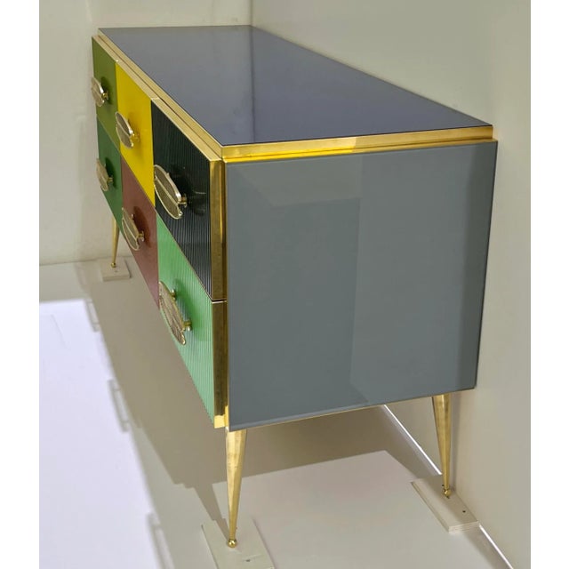 2020s Bespoke Italian Green Yellow Brown Gray Blue Modern Brass 6-Drawer Dresser/Chest For Sale - Image 5 of 12