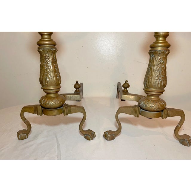 19th Century Pair of 2 Antique Ornate Victorian Solid Bronze Cast Iron Fireplace Andirons Set For Sale - Image 5 of 16