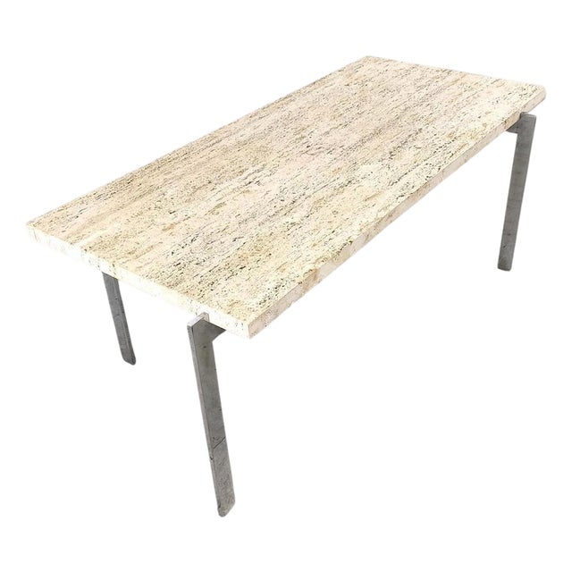 Vintage Travertine and Chrome Coffee Table, 1970s For Sale